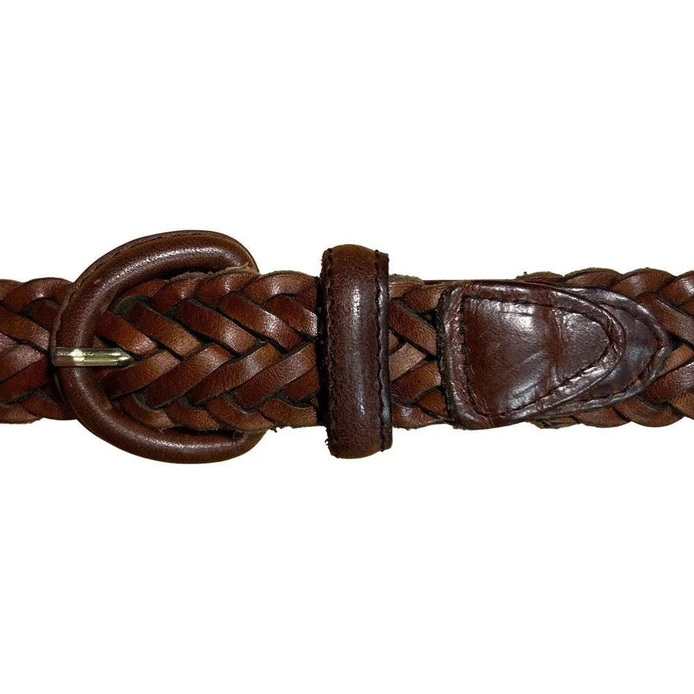 Vintage Brown‎ Braided Woven Leather Belt Size 38 Boho Equestrian